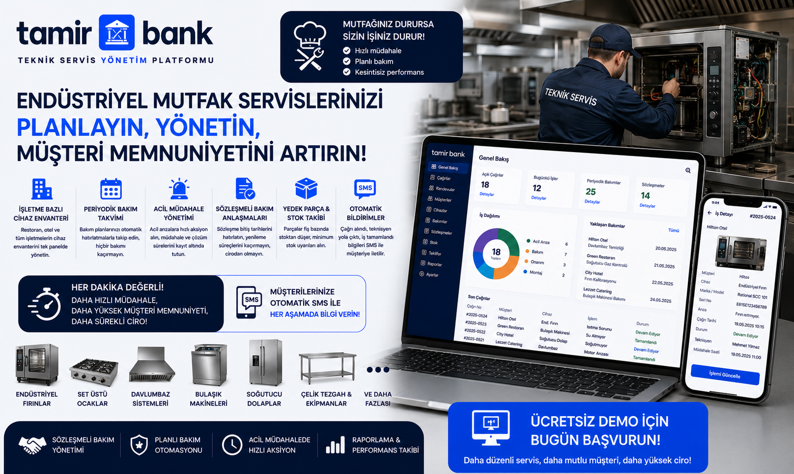 Mutfak Eşyaları ve Endüstriyel Mutfak Servisleri İçin Teknik Servis Yönetim Yazılımı
